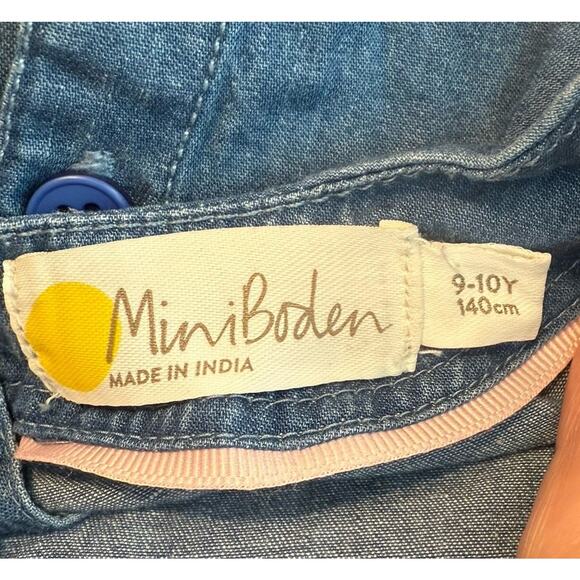 Mini Boden Girls Chambray Dress Size 9-10Y Blue Denim Tassels Embroidered Floral - Picture 6 of 12